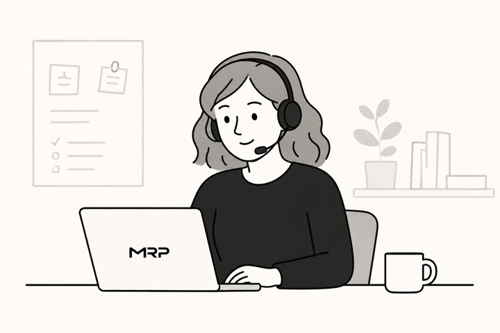 Illustration of an MRP account manager working at a laptop